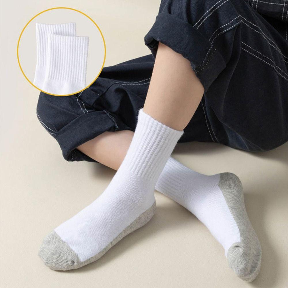 1 Pair Grey Black Sole Children White Socks Solid Color Baby Hosiery Comfortable Sport Socks Spring