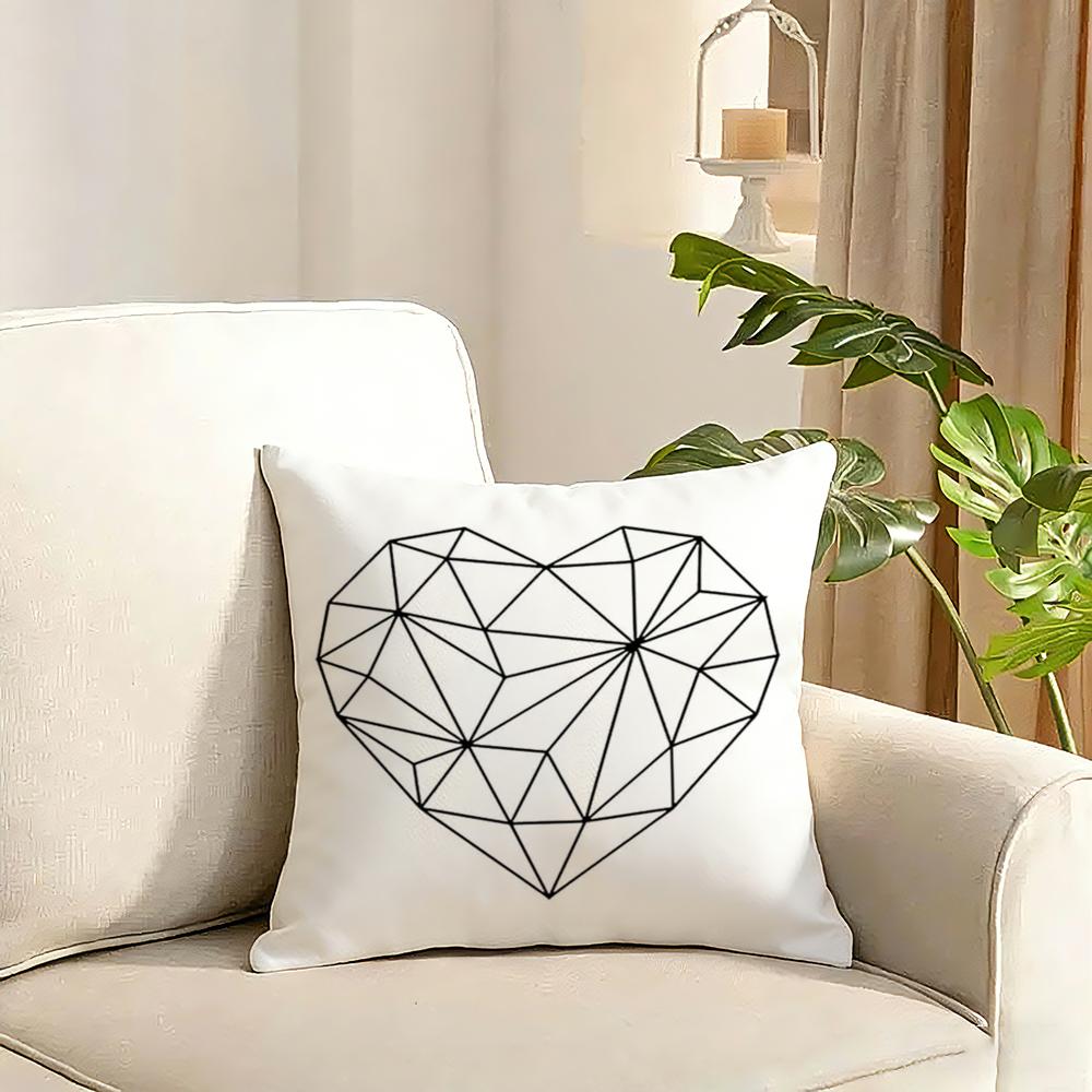 Simple Black White Couple Line Cushion Cover Reversible Plush Pillow Cover Soft Fluffy Home Decor for Sofa Bedroom