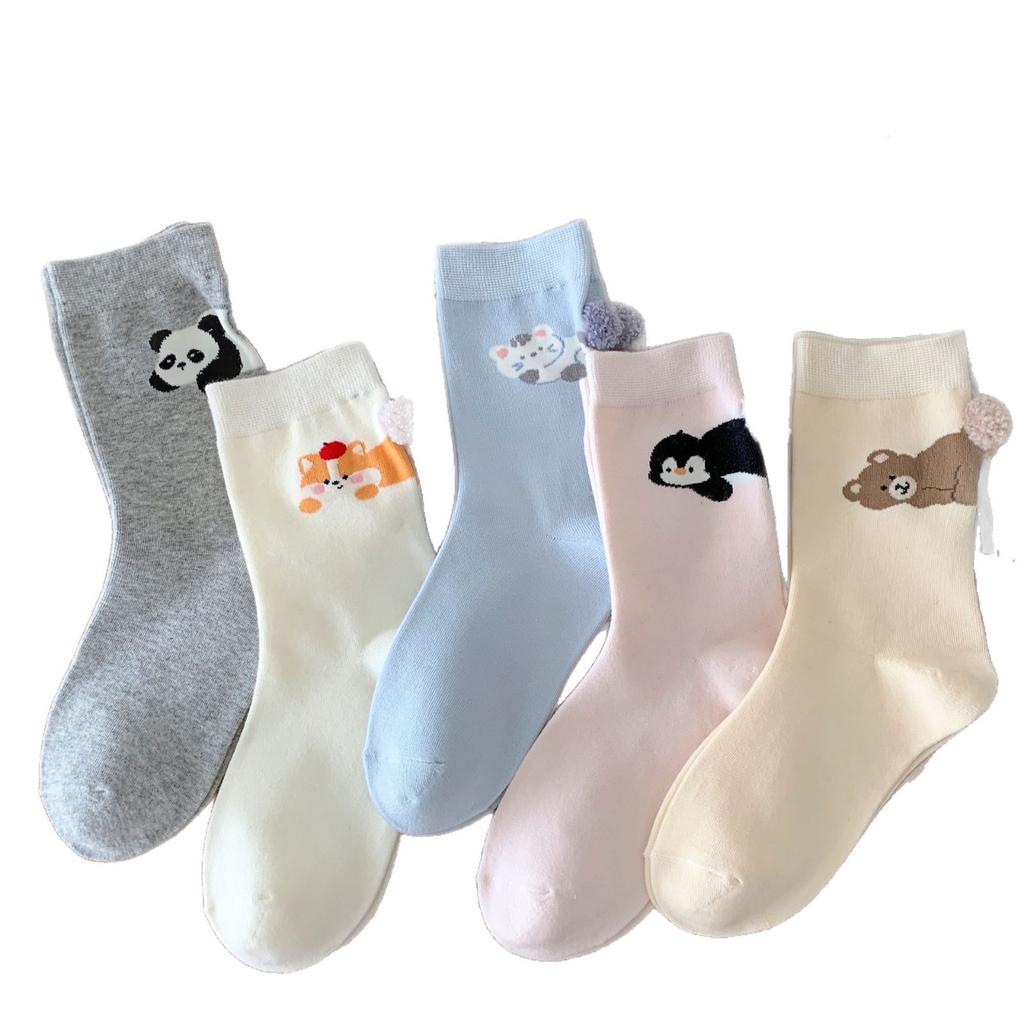 Ягодицы Трехмерный Пушистый Шарик Носки-гольфы средней длины Мультяшные Милые Забавные Животные Носки-гольфы средней длины Милые Забавные Носки с помпоном