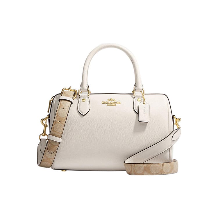 COACH Rowan Cross Grain Leather With Coated Canvas Briefcase, Handbag, Shoulder Bag, Crossbody Bag Medium Women's White CH322-IMCHK