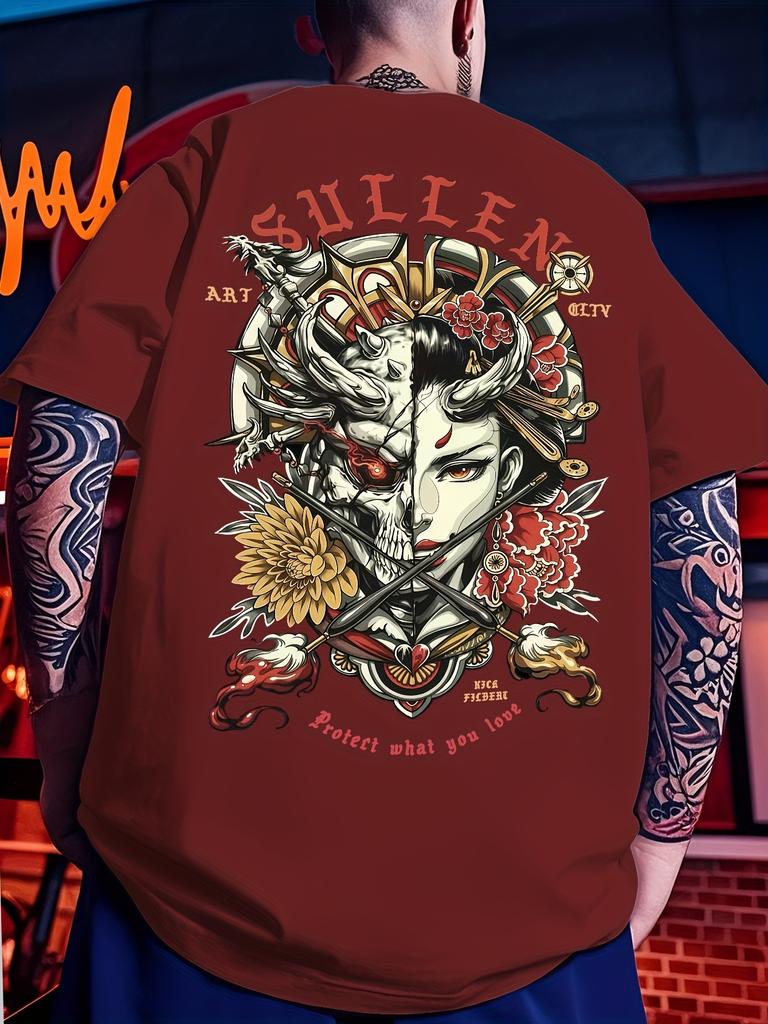 Sullen Clothing Унисекс Ник Филберт Стандартная Футболка Тату Арт Графическая Футболка Двусторонний Цветочный Мотив Уличная Одежда Летняя Короткий Рукав