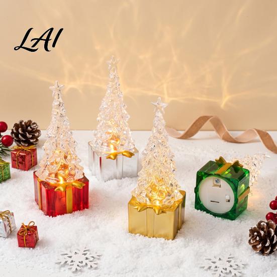 Artificial Christmas Tree with Stars Mini LED Light Up Faux Crystal Figurine Lighted Xmas Desktop Ornament for Holiday Decor Table Centerpiece