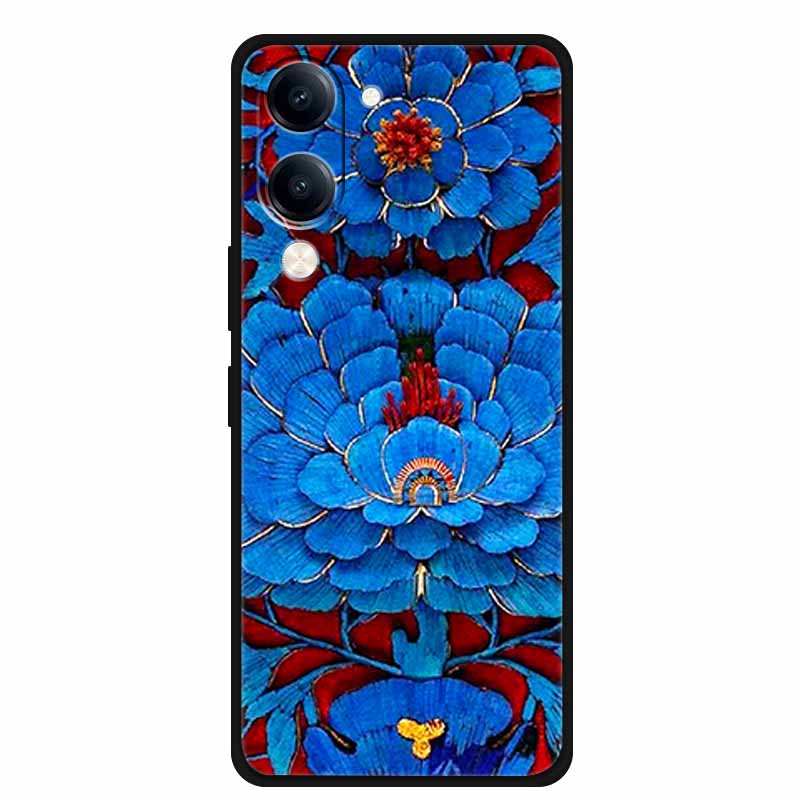 Cartoon Relief Cover For Vivo Y04 V2430 Y37C Y29S V2446 Funda 3D Red Flower Soft Silicone TPU Phone Case Y29T Y19sGT Bumper Capa