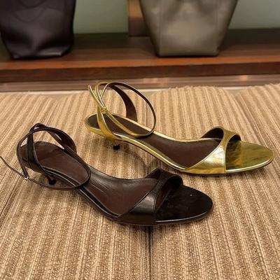 Версия из коровьей кожи~ Французский нишевый каблук-рюмочка с босоножками с открытым носком женские 2025 лето новый прохладные шлепанцы высокие каблуки