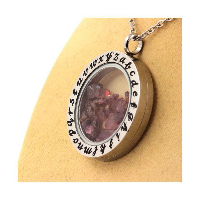 Stones and Minerals. Raw Rhodolite Garnet Necklace. Alphabet Model.