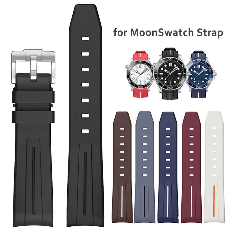 Классический 20 мм MoonSwatch резиновый ремешок для часов Omega Band изогнутый конец силиконовый браслет на запястье для мужчин и женщин водонепроницаемый спортивный ремешок для часов ремень