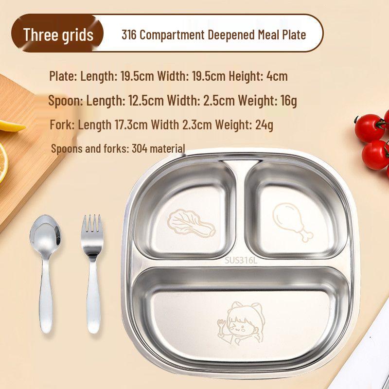 316 Stainless Steel Children's Cartoon Meal Tray, Food-Grade Divided Tableware for Kindergarten or Home Use
