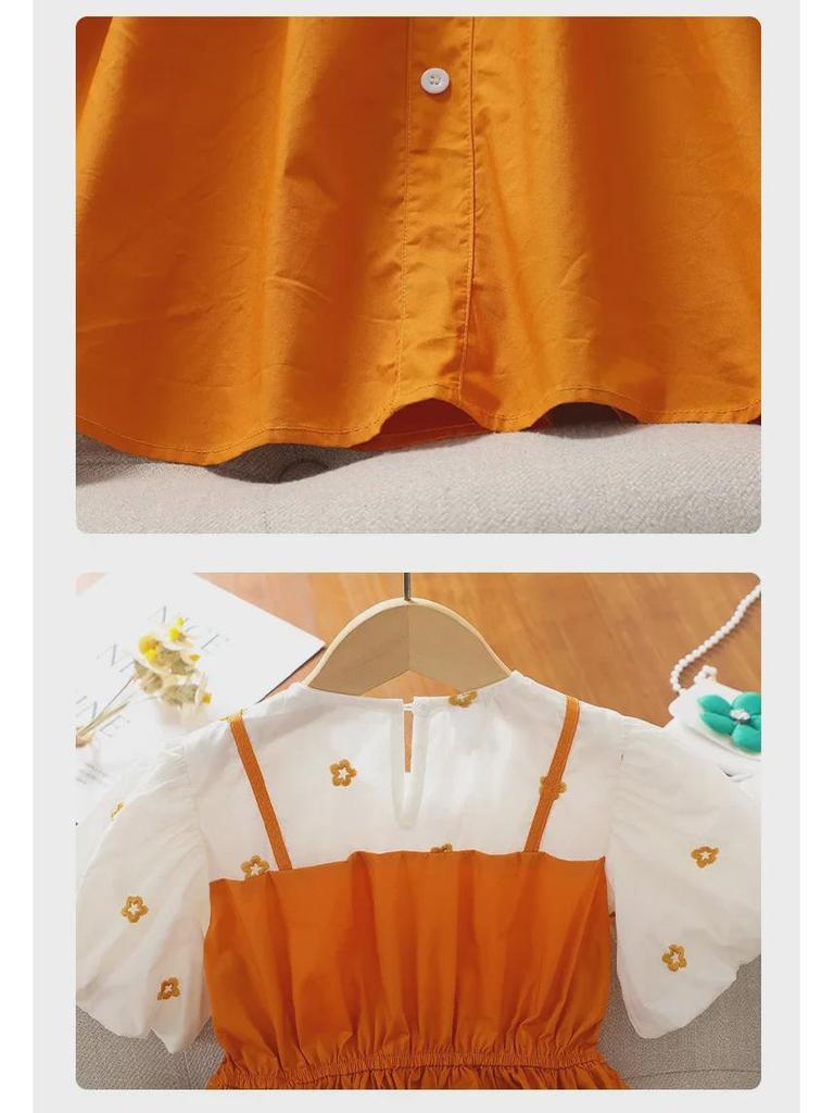 Летнее черное платье принцессы в стиле вестерн для девочек: Новый образ из двух частей в корейском стиле.