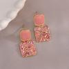 Needle Purple Personality Square Rhinestone Dripping Oil New Temperament Net Red Earrings Wedding Gift Jewelry