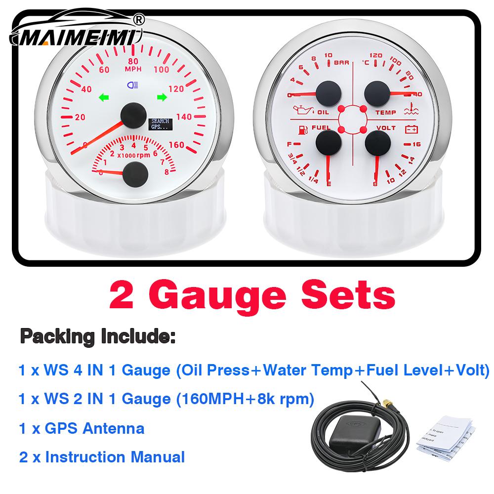 4 in 1 Multi-functional Gauge Meter Car Boat 2 IN 1 85mm GPS Speedometer for Truck Boat 7 Colors Backlight 2 Gauge Set 0-10Bar