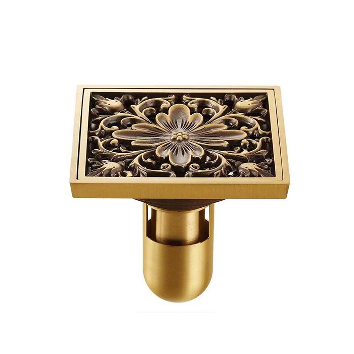 Antique Brass Bathroom Floor Drain Deodorization Shower Drain Square Shape