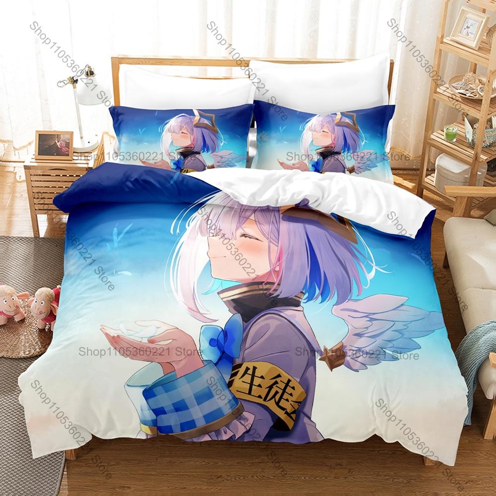 Cool Amane Kanata Blue Hair Wing Angel Anime Print Duvet Cover + 2 Pillowcases Soft Pastel Microfiber Bedroom Decor