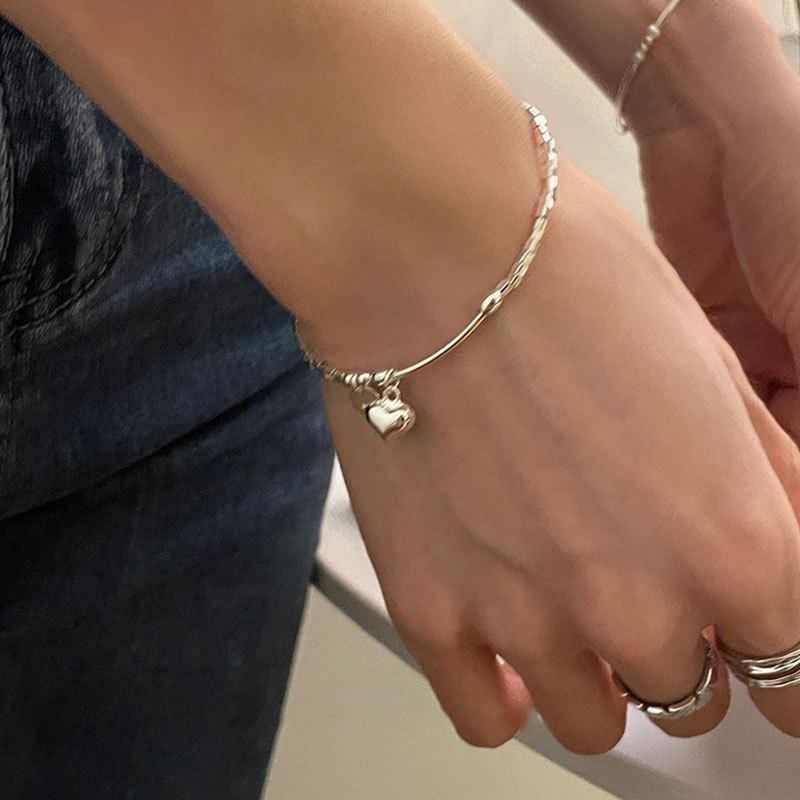 ANENJERY Love Heart Elbow Beaded Bracelet for Women Simple Daily Sweet Hand Jewelry Accessories