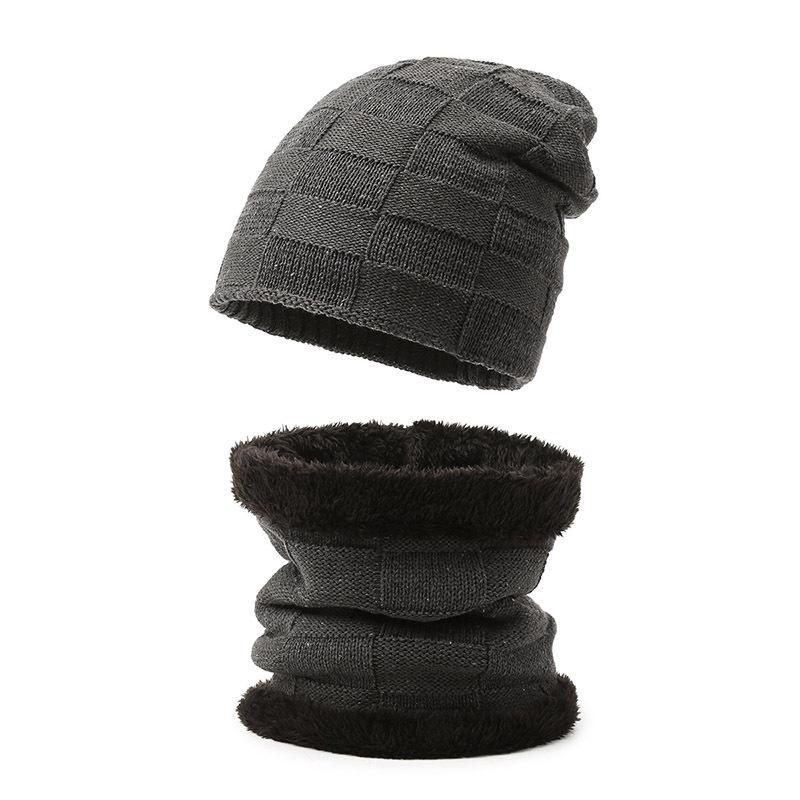 Men's Autumn/Winter Wool Hat and Scarf Set - Warm Plaid Design