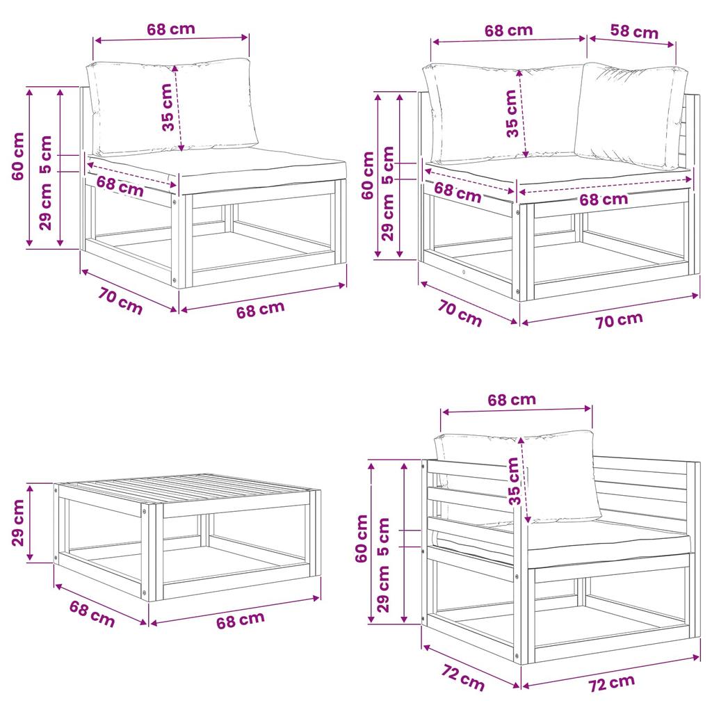 Sofa Set 7 Pieces Natural Solid Acacia Wood