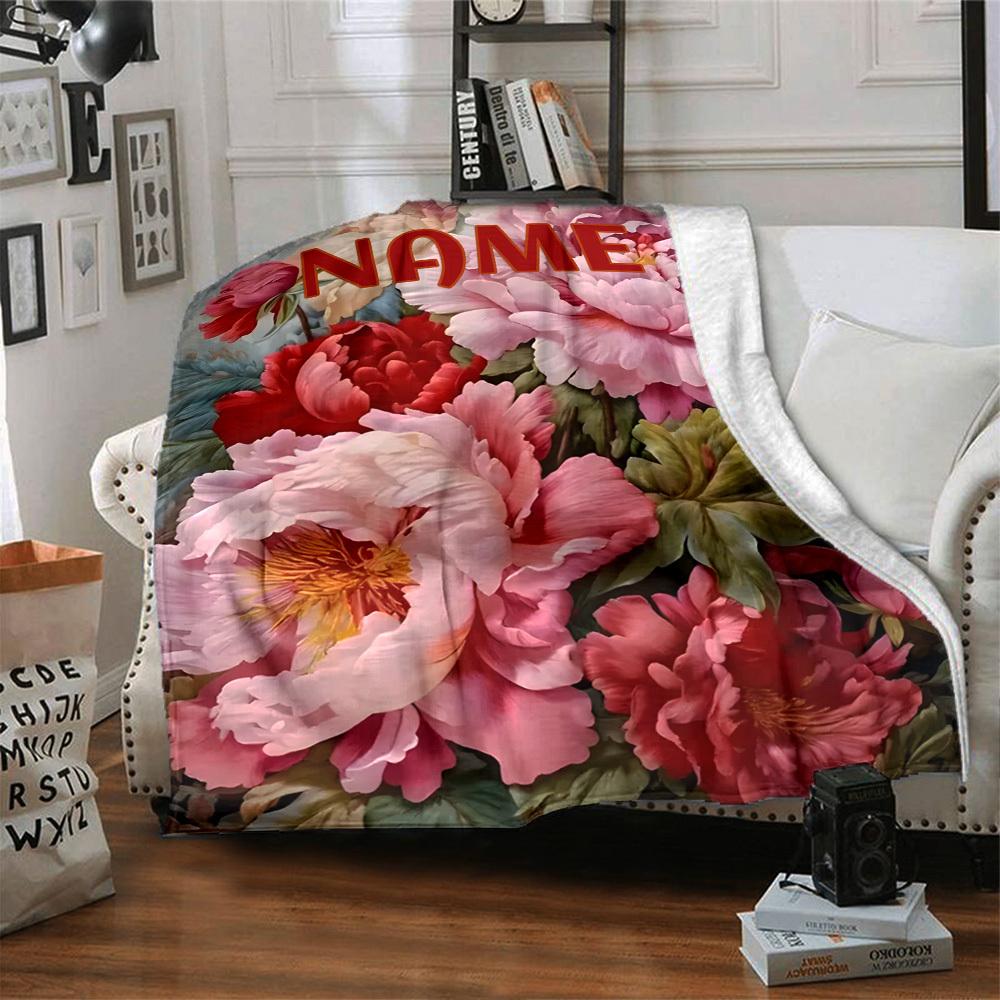 Peony Floral Arrangement With Vibrant Colors And Detailed Petals Gift Personalized Blanket Customize Text Comfortable Versatile For Sofa Couch Office