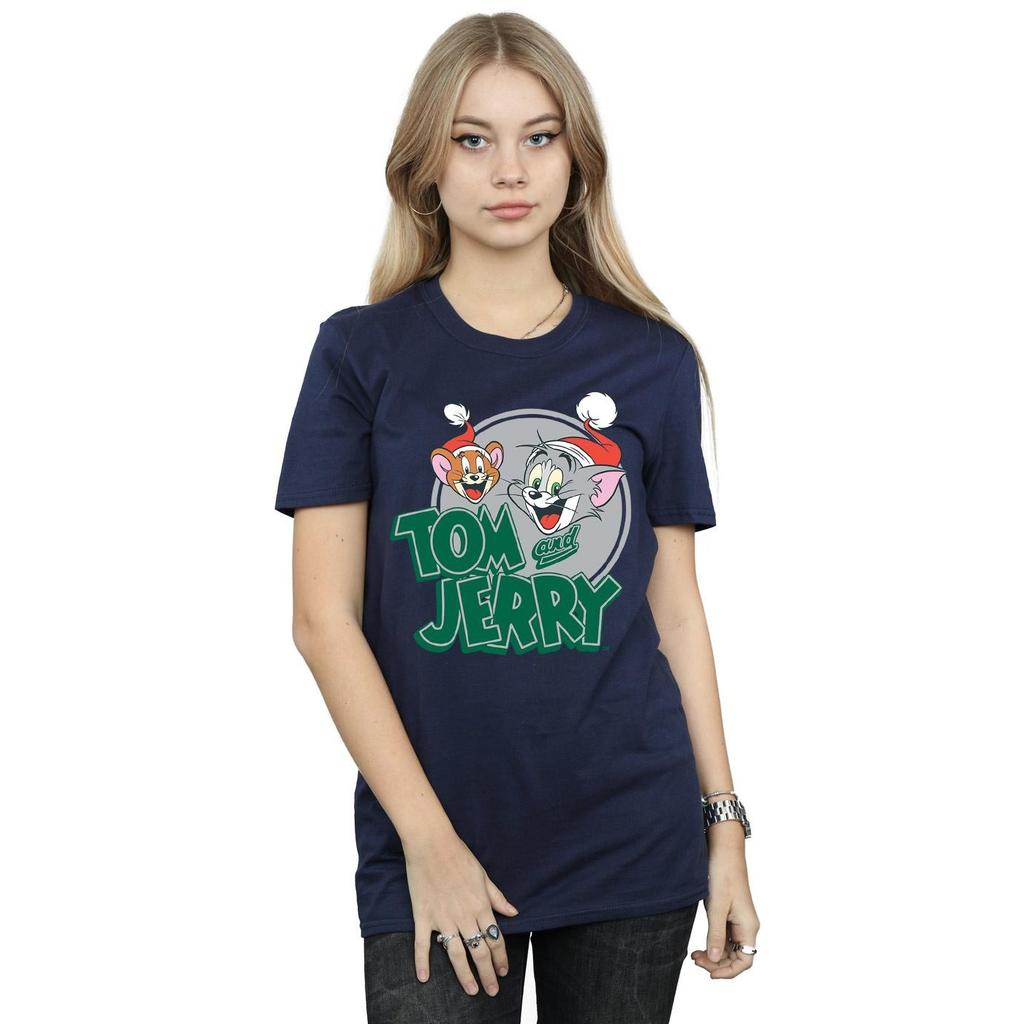 Tom And Jerry Womens/Ladies Christmas Greetings Cotton Boyfriend T-Shirt
