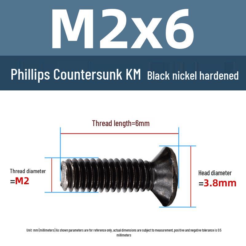 Yigu Carbon Steel Black Nickel Hardened KM Phillips Flat Head Screws M2-M4 for Electronics