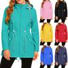Womens Raincoats With Hood  Lightweight Outdoor Hooded Waterproof Windbreaker Solid Trench Coat Jacket Plus Size