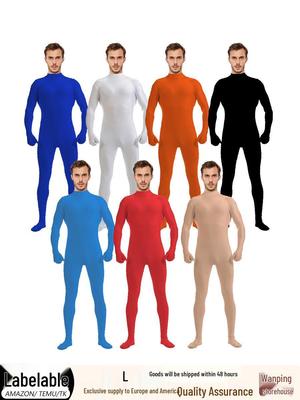 Мужской цельный облегающий костюм-трико Zentai с защитой от протекания - Однотонный танцевальный сценический костюм