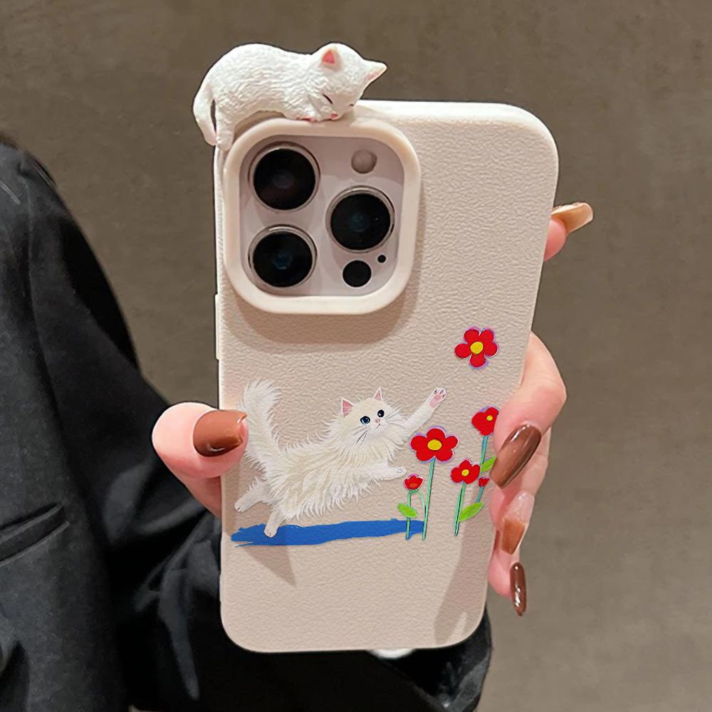 3D Чехол для телефона для iPhone 11 13 17 Pro Max 17 Air Case iPhone 13 15 16 Pro Max 12 14 Pro Max 14 15 Plus Милый 3D Котенок Мультяшный Кожаный