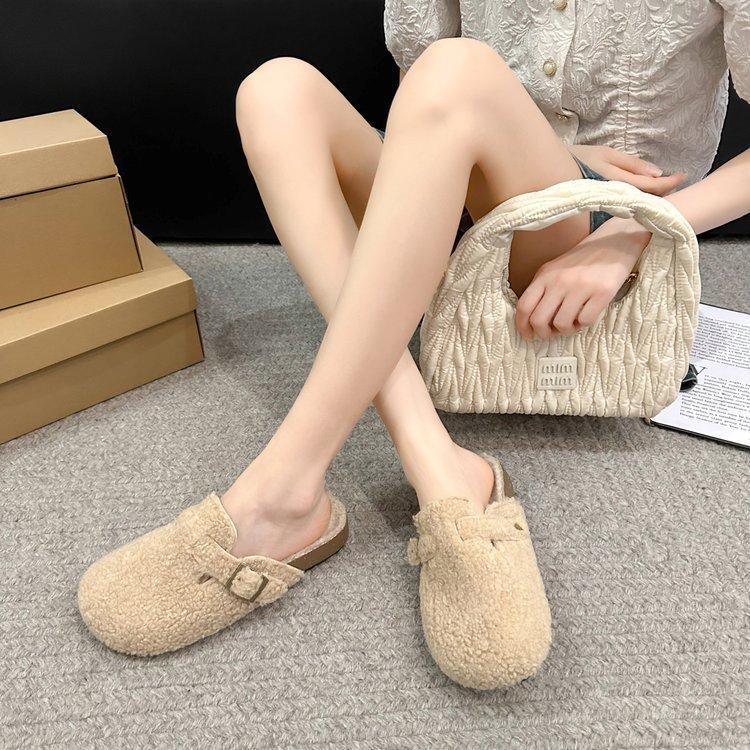 Fashion Spring Fall Hairy Slippers Female Outside Wear Winter Lamb's Wool Lovely Padded Maternity Cotton Slippers