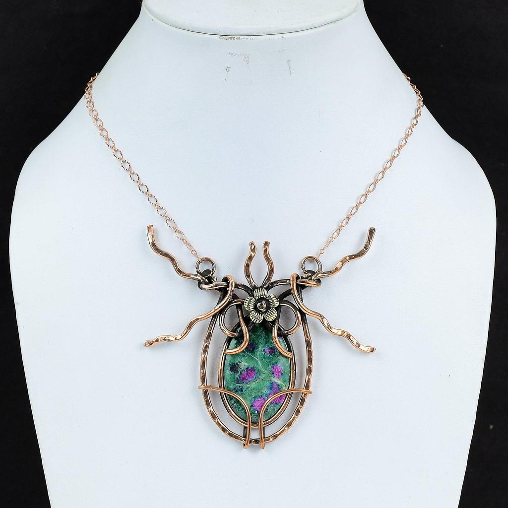 Ожерелье из рубина-фуксита, обернутое медной проволокой, ожерелье с регулируемой цепочкой, медные украшения ручной работы, ожерелье из натурального драгоценного камня, подарок для мамы