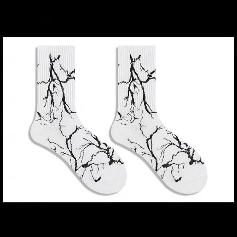 Harajuku Hip-Hop Street Sports Skate Sock Tie Dye Cotton Lightning Designer Happy White Socks Women