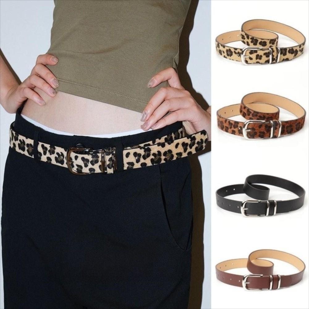 Metal Buckle Leopard Print Belt Plush Waistband Fashion PU Leather Waist Belt  Female/Girls
