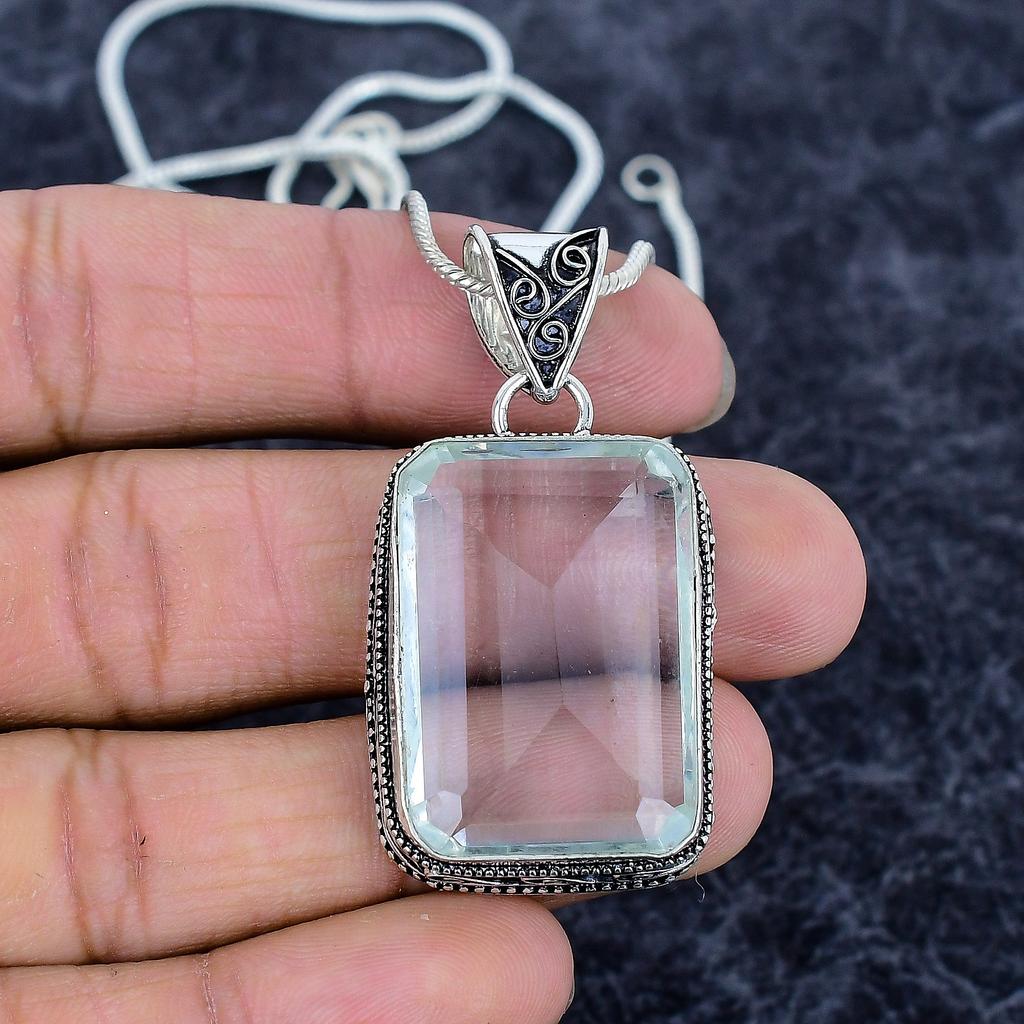 White Topaz Gemstone Handmade 925 Sterling Silver Jewelry Pendant 1.97" M-3227