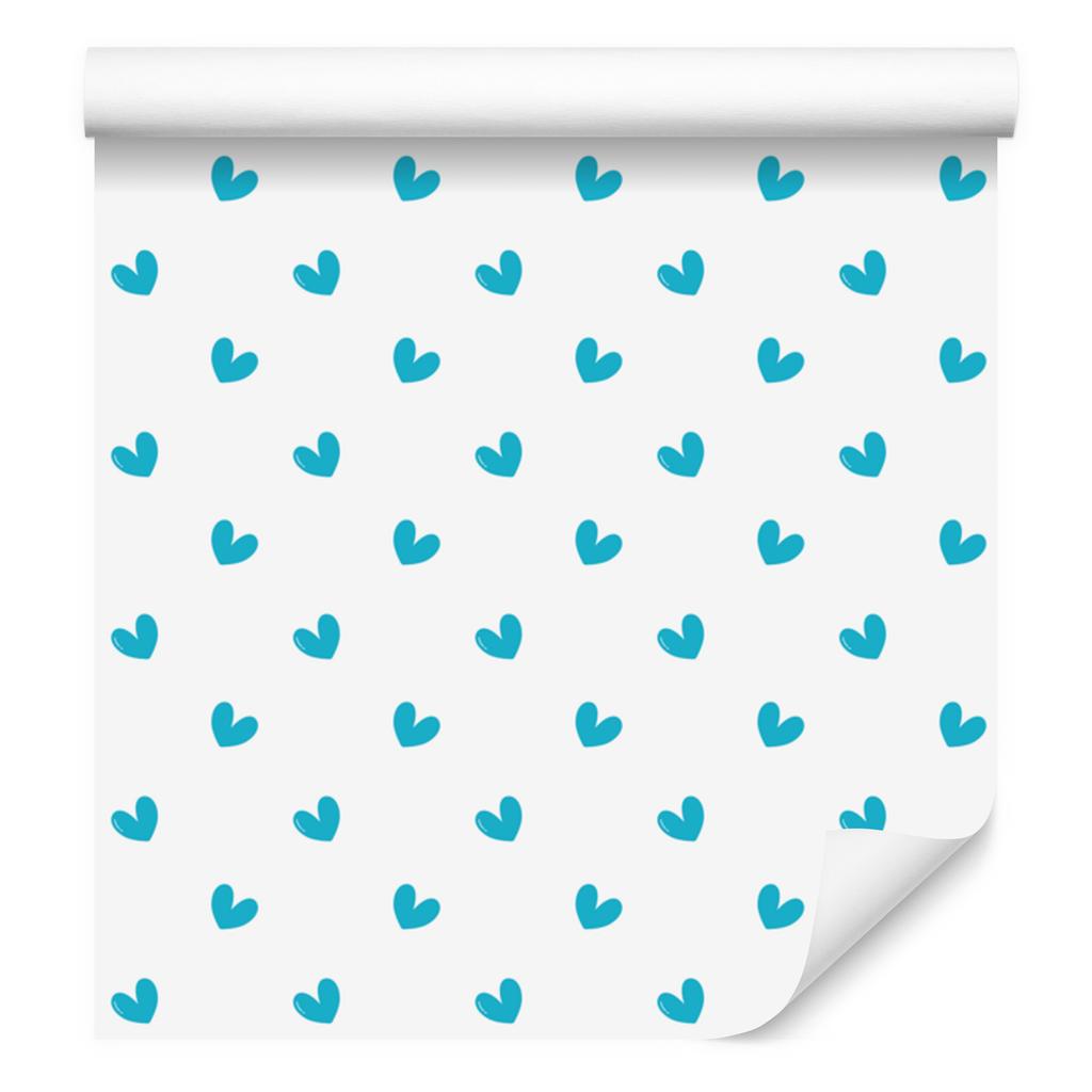 Hearts Wallpaper White, Celadon and Turquoise 50x1000