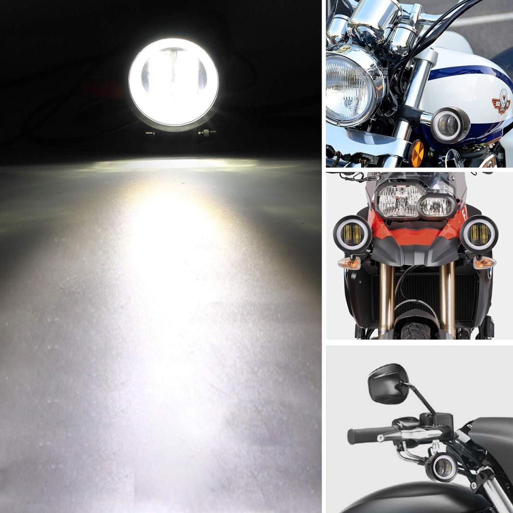 Kairiyard 3Inch LED Motorcycle Driving Lights 60W 6000K Auxiliary Spotlights With DRL/Angel Eye Off Road Light Pod 6000Lm LED Fog Work Light For