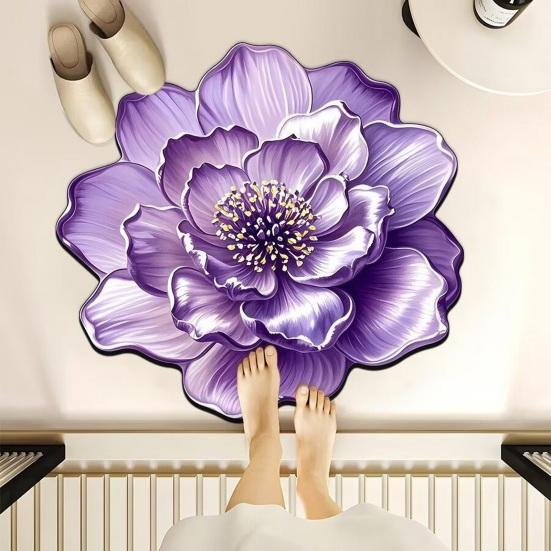 3D Цветочный коврик для пола Нескользящий Реалистичный Цветочный коврик для ванной Декоративный ковер в форме цветка Придверный коврик для гостиной, спальни, прихожей