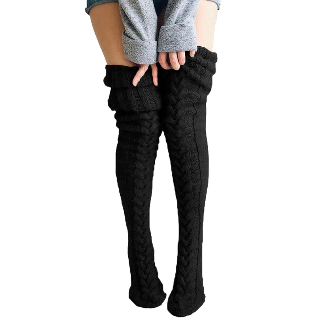 Fashion Women Thigh High Socks Extra Long Woolen Knit Warm Thick Tall Long Boots Stockings Leg Warmers for Girls Winter Pile Thick Socks