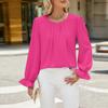 Women's Solid Color Round Neck Loose Long Sleeved Chiffon Top