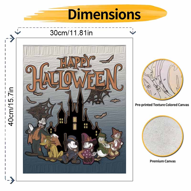 Disney Halloween Mickey Mouse Castle Paint by Numbers Art Kit Handmade Painting Home Decor Gift