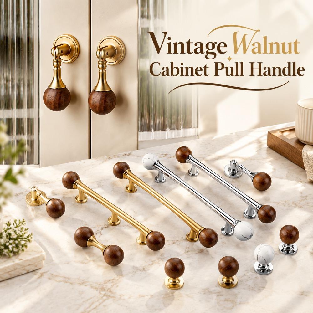 Marble Wood Drawer Knob Walnut Wardrobe Door Handle Luxury Cabinet Pull Handle Furniture Hardware