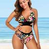 Women's Shoulder Strap Swimsuit Leopard Print Bikini Tankini Swimsuit