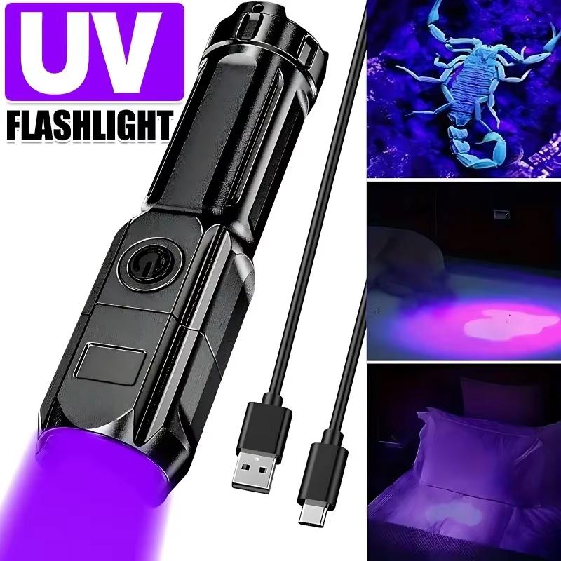 Белый и УФ-фонарик Двух типов Мини-тактический фонарь с USB-зарядкой Масштабируемый Портативный Наружный Аварийный фонарь Туристическое снаряжение