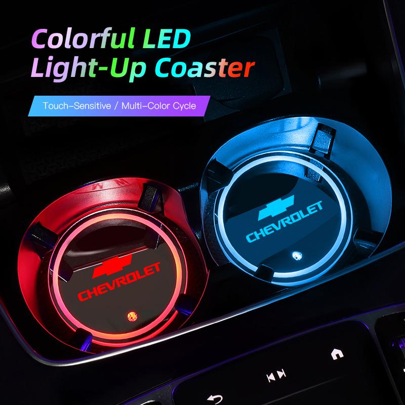 wzpc7 Car Coasters USB Charging Anti-slip Cup Pad Seven-color LED Auto Interior Ambient Light For Chevrolet Spark Captiva Cruze SS Z71