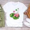(Asian Size) Tee Top Flower Watercolor Trend Style Clothing Casual Short Sleeve Fashion Tshirt Women Print Lady Female Graphic T-shirt