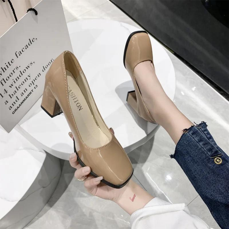 2024 2024l винно-красные туфли на толстом каблуке, женская обувь, повседневные туфли на высоком квадратном каблуке 2,95 дюйма, женская обувь для свадебной вечеринки, супер большой размер