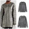 Fall/Winter 2024 Silver Foil Sweater Women's Metal Knit Pullover Top Long Sleeve Cable Blazer