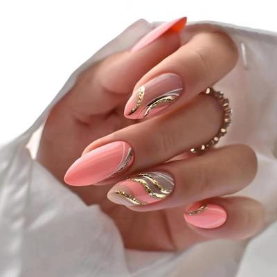 24 шт. кончики ногтей маникюр Diy накладные ниалы длинные миндалевидные французские волнистые накладные ногти