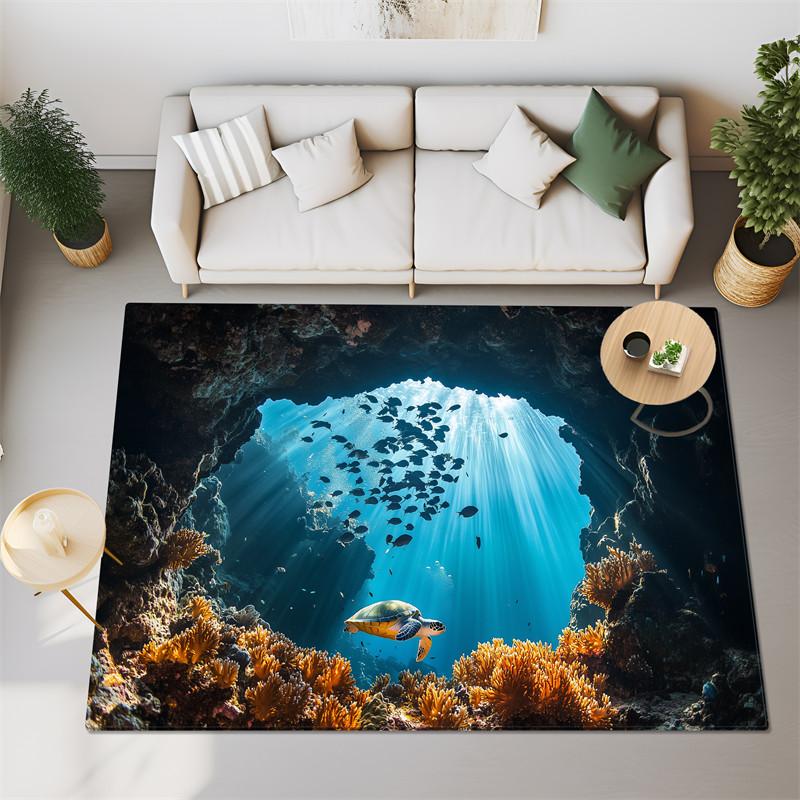 3D Sea Fish Turtles Big Carpet For Bedroom Living Room Super Soft Absorbent Sponge Bathroom Floor Mat Cute Toilet Rug Non-slip