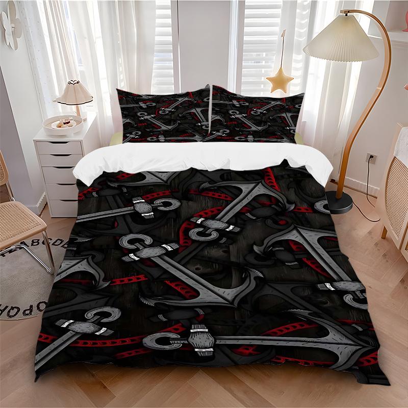 3pcs Anime Cartoon Design Anchor Pattern Bedding Set with One Quilt Cover and Two Pillowcases (No Core) - Home Decor, Festival Gift, Polyester Fabric,