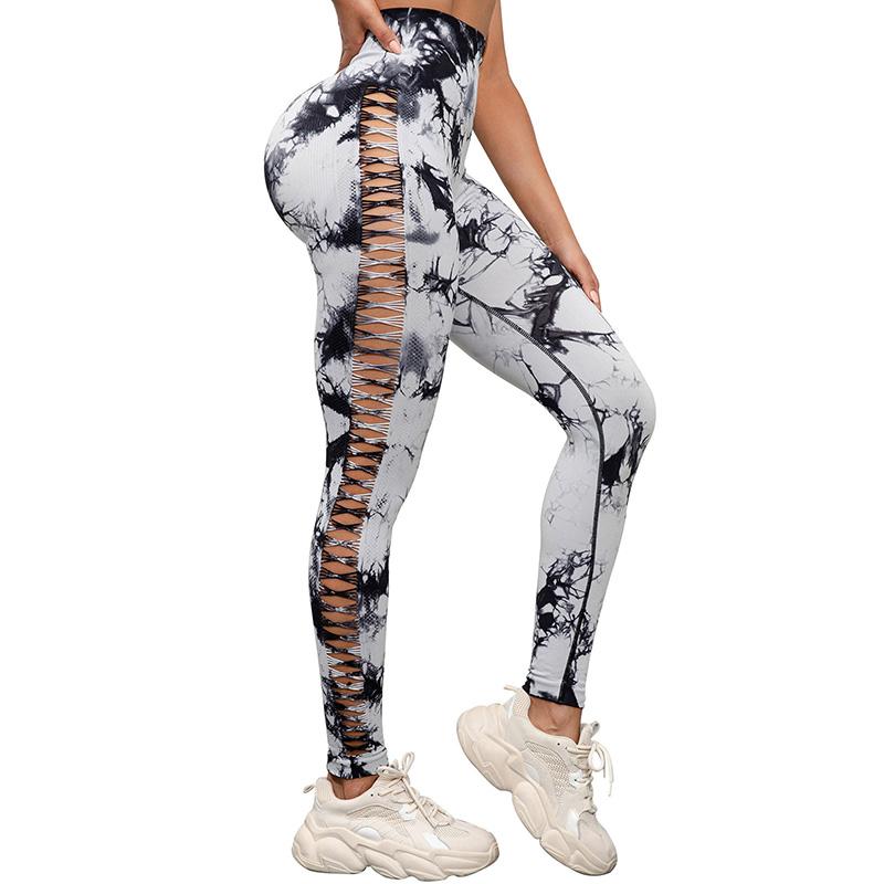 Women Tie Dye Yoga Leggings Hollow Seamless High Waist Sport Leggings