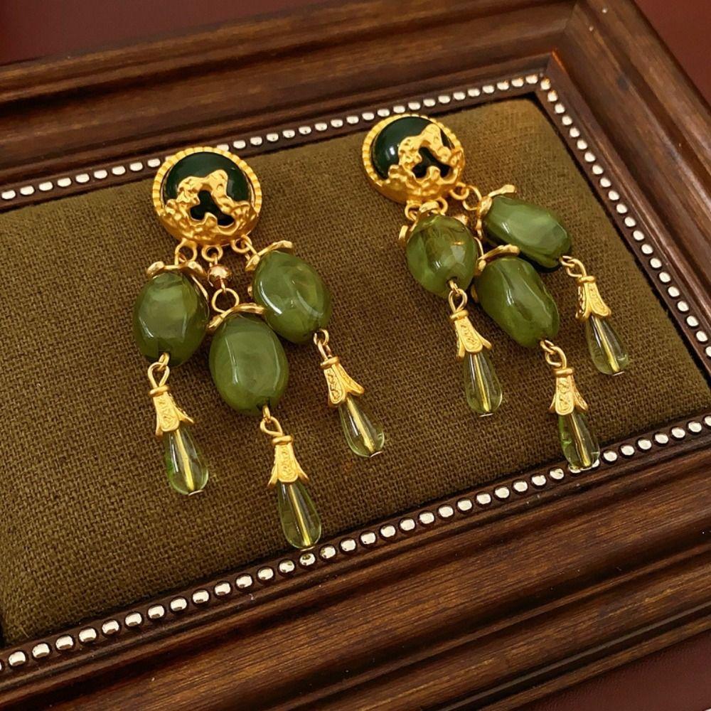 Translucent Resin Earrings Exquisite Vintage Earrings Swaying Green Drop Earrings  Party