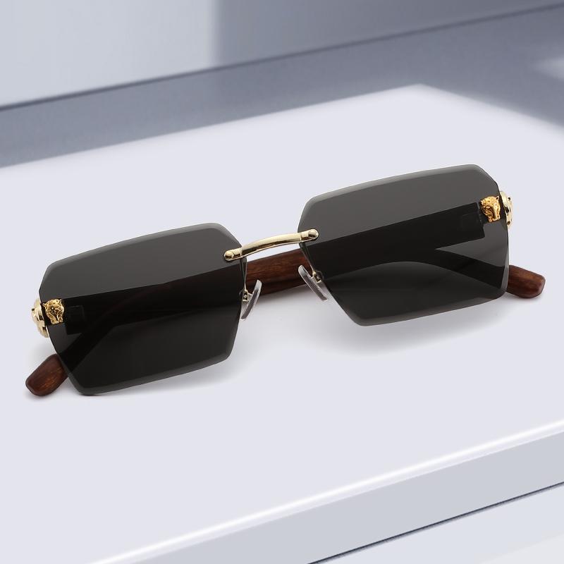 Photochromic Sunglasses Men Women Rimless Square Sun Glasses Leopard Head Metal Frame UV Protection Outdoor Sunscreen Eyewear