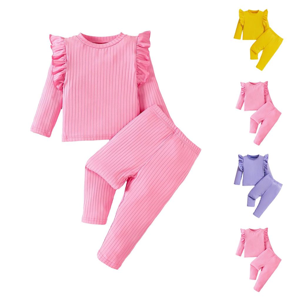 Girls' Solid Pajama Set - Long Sleeve Top & Pants